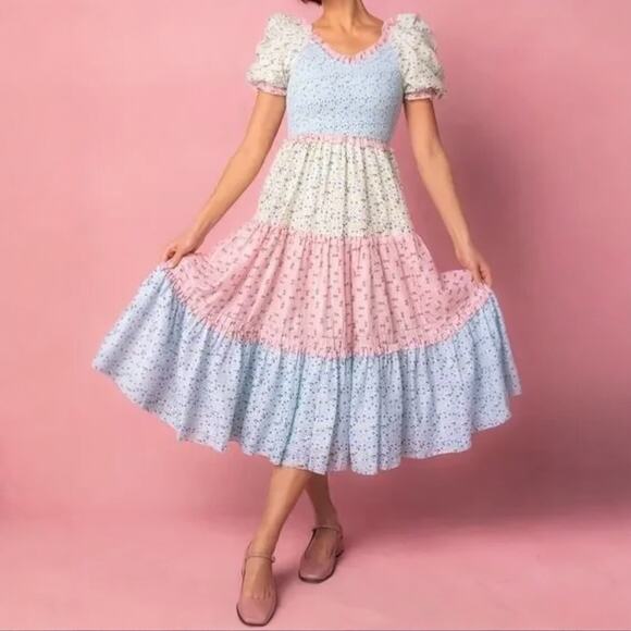 Ivy City Co. Dresses & Skirts - NWT Ivy City Co Emily Spring Patchwork Dress Milkmaid Cottagecore Size Medium